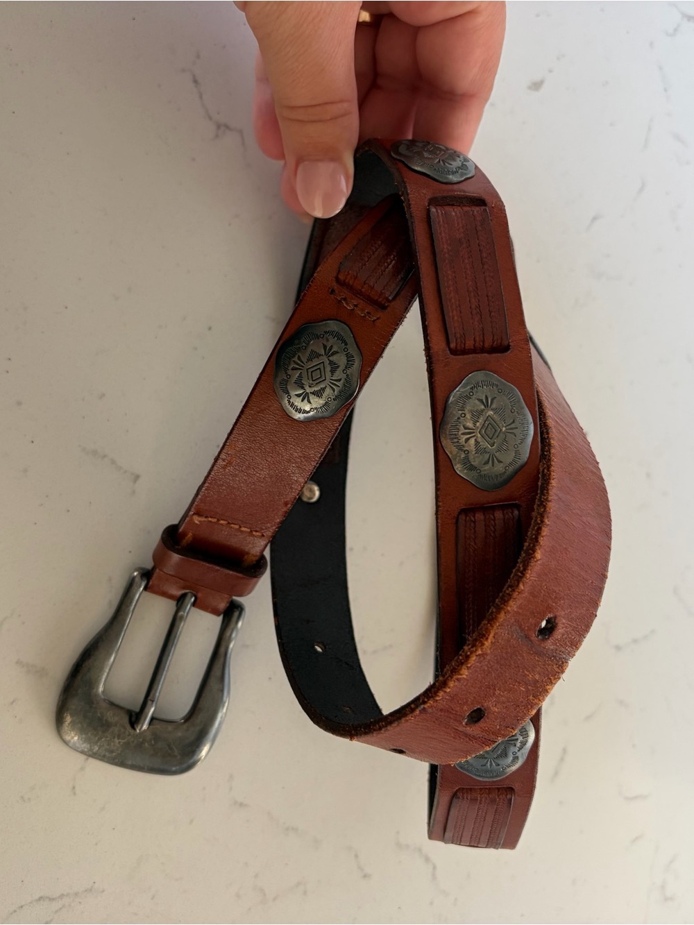 Vintage Cole Haan Brown Genuine Leather Belt Men's Sz 34 Brass Buckle Made Italy - Picture 3 of 6